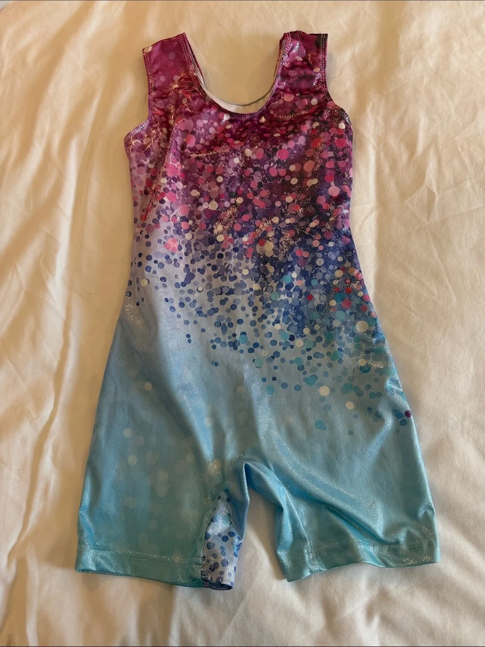 Girls Ombre Sparkle Gymnastics Leotard Romper - Pink to Light Blue